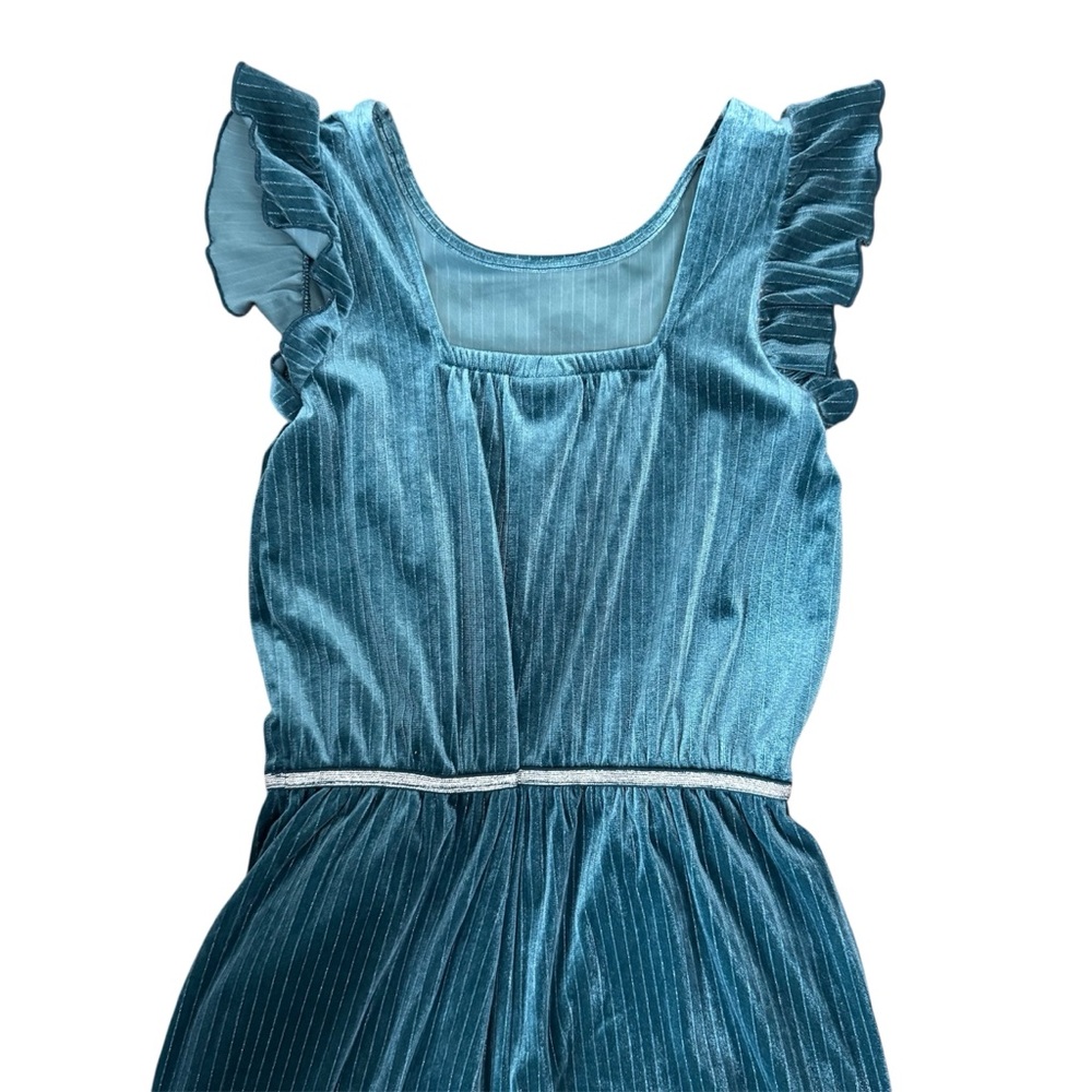 Cat & Jack Girls Dark Teal Velour Velvet Ruffle Jumpsuit Romper Sz Large - Picture 4 of 9